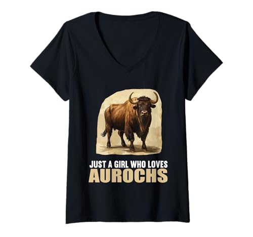 Damen Auerochsen Auerochse T-Shirt mit V-Ausschnitt Damen Auerochsen Auerochse T-Shirt mit V-Ausschnitt von Auerochsen Auerochse Tier Shop