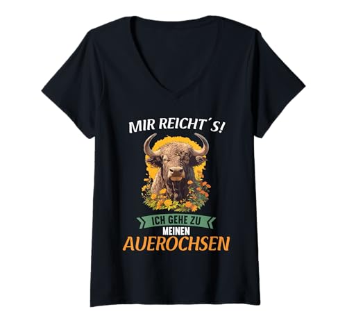 Damen Auerochsen Auerochse T-Shirt mit V-Ausschnitt Damen Auerochsen Auerochse T-Shirt mit V-Ausschnitt von Auerochsen Auerochse Tier Shop