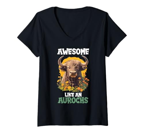 Damen Auerochsen Auerochse T-Shirt mit V-Ausschnitt Damen Auerochsen Auerochse T-Shirt mit V-Ausschnitt von Auerochsen Auerochse Tier Shop