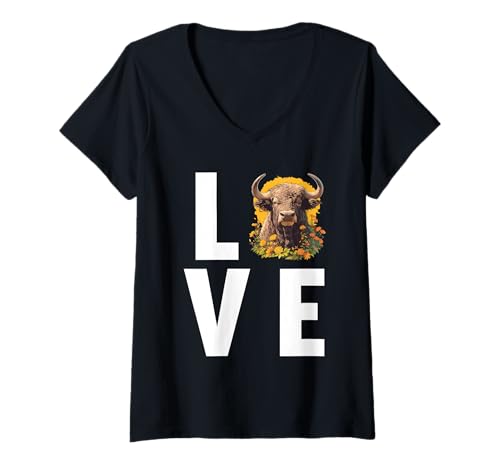 Damen Auerochsen Auerochse T-Shirt mit V-Ausschnitt Damen Auerochsen Auerochse T-Shirt mit V-Ausschnitt von Auerochsen Auerochse Tier Shop