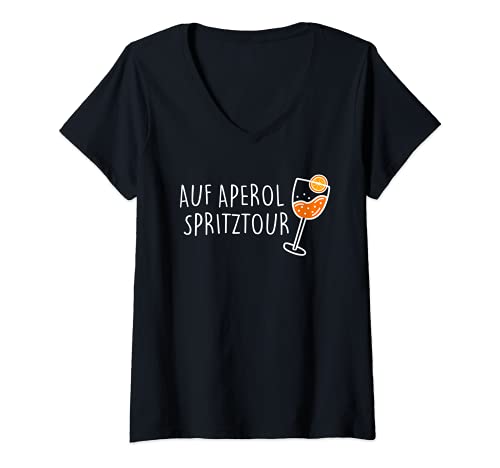 Damen Auf Aperol Spritztour. Jungesellinnenabschied JGA Spritz Fun T-Shirt mit V-Ausschnitt von Auf Aperol Spritztour - Jungesellenabschied JGA