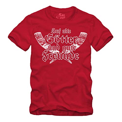 Auf alte Götter und Gute Freunde - T-Shirt S-XXXXL (DE/NL/SE/PL, Alphanumerisch, XL, Regular, Regular, rot) von Auf alte Götter und Gute Freunde