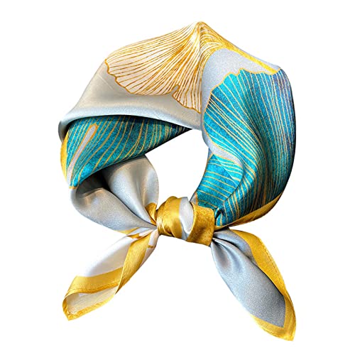 Aufeel Damen-Halstuch aus 100 % reiner Maulbeerseide, klein, quadratisch, Seide, Kopftuch, ca. 53 x 53 cm, Blätter, Small von Aufeel