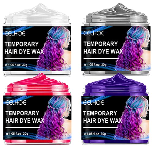 4-teiliges Haarfärbewachs, Haarfarbe Wachs, Temporäre Haarfarbe, Waschbares Natürliches Buntes Haarwachs, Temporäre Haarfärbemittel Wachs für Männer und Frauen Party, Festival, Cosplay von Nexolla