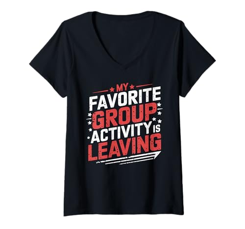 Damen My Favorite Group Activity Is Leaving Introvertiertes sozial T-Shirt mit V-Ausschnitt Damen My Favorite Group Activity Is Leaving Introvertiertes sozial T-Shirt mit V-Ausschnitt von Aufregender introvertierter Ausgang