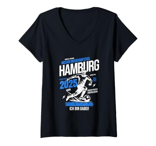 Damen Hamburg Mission Wiederaufstieg 2025 Fan Design Fußball T-Shirt mit V-Ausschnitt von Aufsteiger 2025