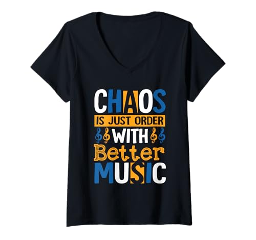 Damen Chaos ist einfach mit besserer Musik bestellt T-Shirt mit V-Ausschnitt Damen Chaos ist einfach mit besserer Musik bestellt T-Shirt mit V-Ausschnitt von Aufstieg & Shine