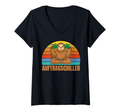Damen Auftragschiller Faultier Spruch Kiffer Kostüm Cannabis Hanf T-Shirt mit V-Ausschnitt Damen Auftragschiller Faultier Spruch Kiffer Kostüm Cannabis Hanf T-Shirt mit V-Ausschnitt von Auftragschiller Sprüche Fun Outfits