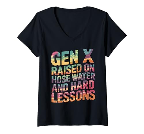 Damen Raised on Hose Water and Hard Lessons. Lustig T-Shirt mit V-Ausschnitt von Aufwachsen Einer Generation