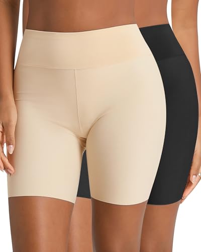 AugYew 2er Pack Kurze Leggings Radlerhose Damen, High Waist Radlerhose Unter Kleid Anti Reibung Oberschenkel Sporthose Jogginghose(Schwarz/Hautfarbe),XXL von AugYew