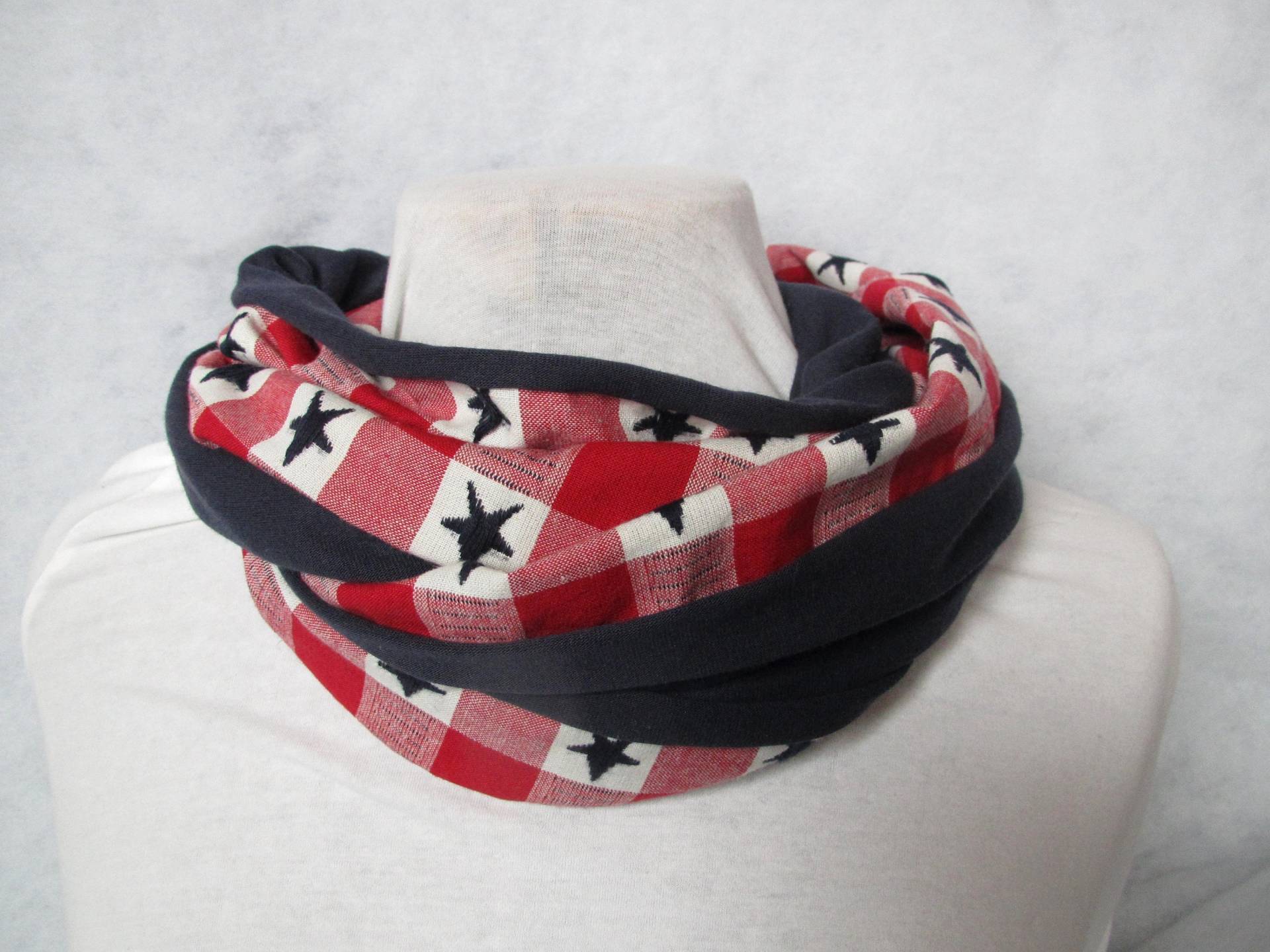 Loopschal, Schlauchschal, Loop Für Männer, Genäht Aus Baumwolle, Blau.rot, Sportlich von Augenblickchen