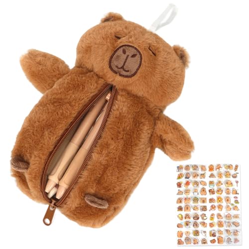 Augesak Capybara Schultüte,Capybara Federmäppchen mit Sticker,CNiedliches Cartoon-Plüsch-Federmäppchen,Kreatives Capybara-Geschenk Schreibwarentasche für Kinder und Erwachsene von Augesak