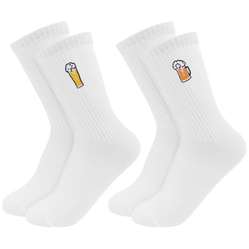 Augesak 2er Pack Weiße Tennissocken Damen & Herren,Motiv Bier Socken,Biersocken Männer,Tennis Socken Arbeitssocken EU 43-46 von Augesak