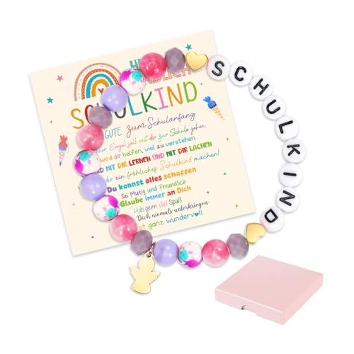 Einschulung Mädchen Geschenk, Schulkind Einschulung Ärmbänder Mädchen, Schulkind Geschenk für Schulanfänger Engel (Lila) von Augesak