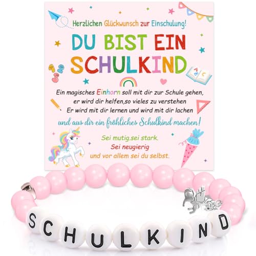 Einschulung Mädchen Geschenk, Schulkind Einschulung Ärmbänder Mädchen, Schulkind Geschenk für Schulanfänger Einhorn (rosa) von Augesak