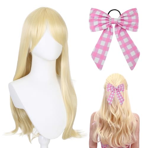Perücke Prinzessin Damen Mädchen Blonde Perücke Prinzessin Damen Kostüm Prinzessin Blonde Perücke Haarschmuck Schleife Kostüm Accessoires ür Karneval Frauen Cosplay Party von Augesak