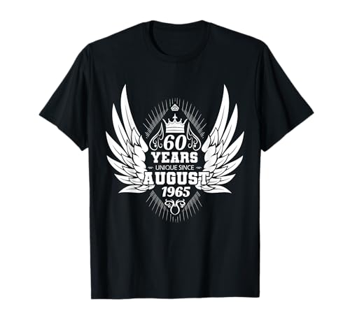 60. Geburtstag Geschenke Männer Frauen Engel mit Flügeln T-Shirt von August 1965 Birthday Retro with Ornaments Women