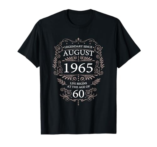 Geschenk zum 60. Geburtstag für Männer und Frauen im Vintage-Stil T-Shirt Geschenk zum 60. Geburtstag für Männer und Frauen im Vintage-Stil T-Shirt von August 1965 Retro Ornemantes Birthday Design