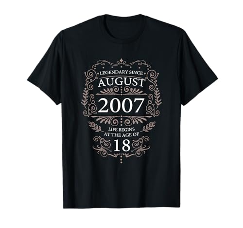 Geschenk zum 18. Geburtstag für Männer und Frauen im Vintage-Stil T-Shirt Geschenk zum 18. Geburtstag für Männer und Frauen im Vintage-Stil T-Shirt von August 2007 Month of Birth Retro with Ornaments
