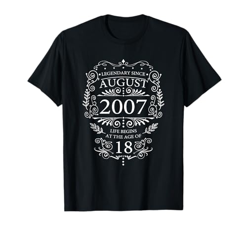 Geschenk zum 18. Geburtstag für Männer und Frauen im Vintage-Stil T-Shirt Geschenk zum 18. Geburtstag für Männer und Frauen im Vintage-Stil T-Shirt von August 2007 Month of Birth Retro with Ornaments