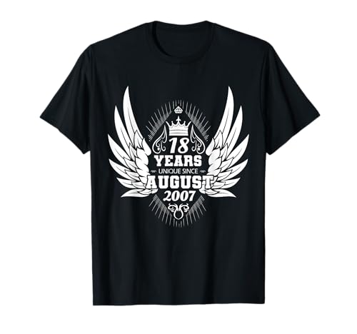 Geschenk zum 18. Geburtstag für Männer und Frauen Engel T-Shirt von August 2008 Retro Month of Birth Wings