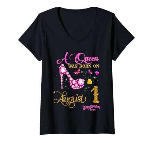 Damen Eine Königin wurde am 1. August geboren T-Shirt mit V-Ausschnitt Damen Eine Königin wurde am 1. August geboren T-Shirt mit V-Ausschnitt von August Birthday Outfit Ideas