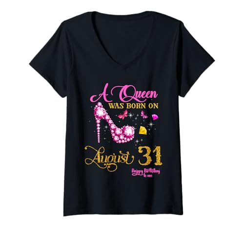 Damen Eine Königin wurde am 31. August geboren am 31. August Geburtstag T-Shirt mit V-Ausschnitt Damen Eine Königin wurde am 31. August geboren am 31. August Geburtstag T-Shirt mit V-Ausschnitt von August Birthday Outfit Ideas