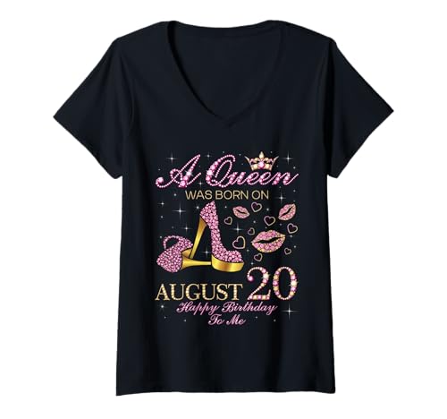 Damen Eine Königin wurde am 20. August geboren Alles Gute zum Geburtstag T-Shirt mit V-Ausschnitt Damen Eine Königin wurde am 20. August geboren Alles Gute zum Geburtstag T-Shirt mit V-Ausschnitt von August Girls Queens Happy Birthday To Me
