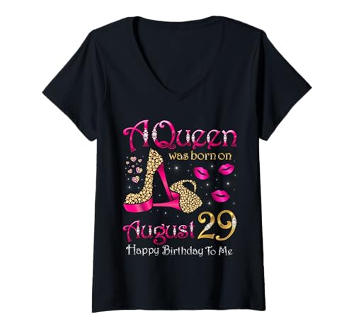 Damen Eine Königin wurde am 29. August geboren Alles Gute zum Geburtstag T-Shirt mit V-Ausschnitt von August birthday for August Girls & Women Queens
