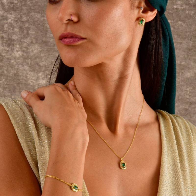 Silber Baguette Smaragd Schmuck Set, Rechteck Mai Birthstone Brautschmuck Halskette Und Armband Geschenkset, Geschenkset Für Frauen von AugustAntonina