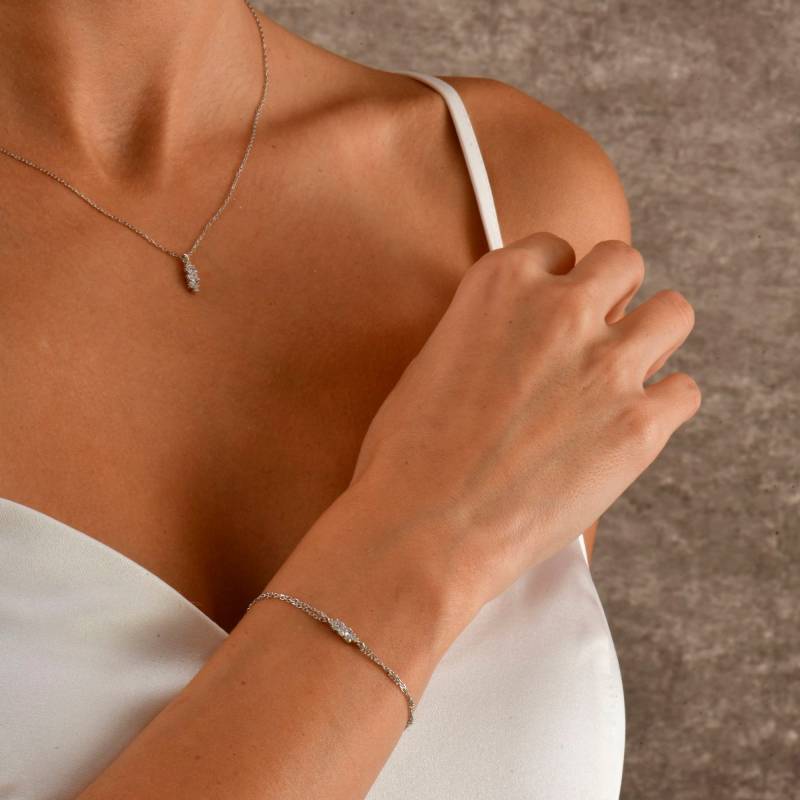 Silber Cz Diamant Halskette Und Armband Set, Mini Brautschmuck Kleine Brautjungfer Juwel Zierlicher Schmuck Geschenkset Für Frauen von AugustAntonina