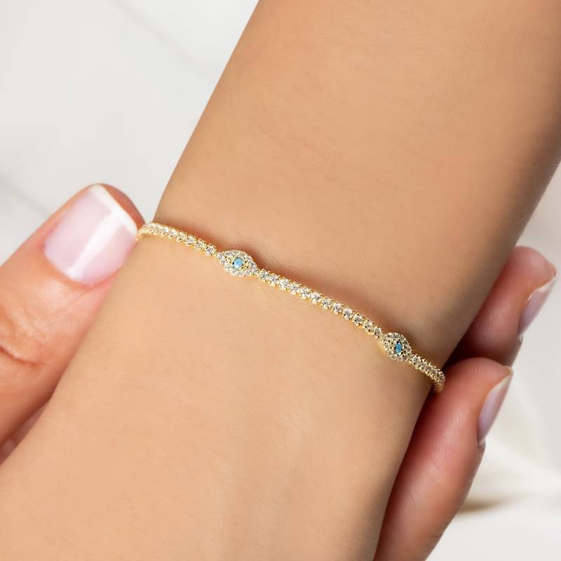 Silber Evil Eye Cz Tennis Armband Aus 18K Gold, Türkis Diamant Armband, Blaues Augenschutz Geschenk Für Muttertag von AugustAntonina