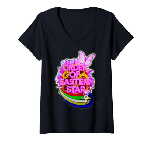 Damen farbenfrohe Order_of-Eastern_Star (O.E.S) Emblem T-Shirt mit V-Ausschnitt von AugustRatifying_o.e.s_colors