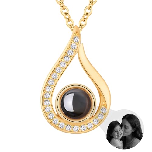Auinniuz Foto Halskette Aus Sterling Silber – Personalisierte Foto Projektions Halskette – Individuelle Versteckte Foto Halskette für Sie Gold von Auinniuz