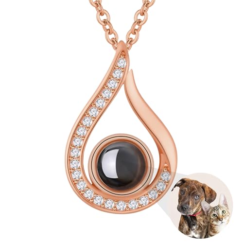 Auinniuz Sterling Silber Personalisierte Foto Projektions Halskette - Individuelle Versteckte Foto Halskette für Sie in Roségold von Auinniuz