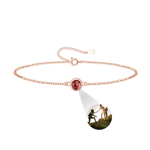 Auinniuz Individuelles Fotoarmband Aus Sterlingsilber – Personalisiertes Armband Mit Foto – Runder Anhänger Mit Farbfoto Armband Im Inneren A-Roségold von Auinniuz