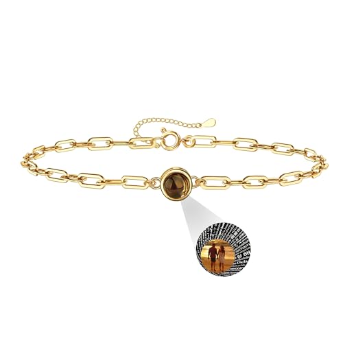 Auinniuz Individuelles Fotoarmband Aus Sterlingsilber – Personalisiertes Armband Mit Foto – Runder Anhänger Mit Farbfoto Armband Im Inneren B-Gold von Auinniuz
