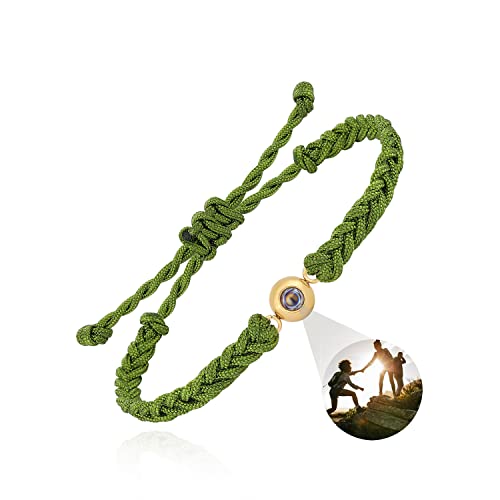 Auinniuz Sterling Silber Fotoarmband – Handgewebtes Kordeldesign – Personalisiertes Gedenkarmband für Sie/Ihn Army Green von Auinniuz