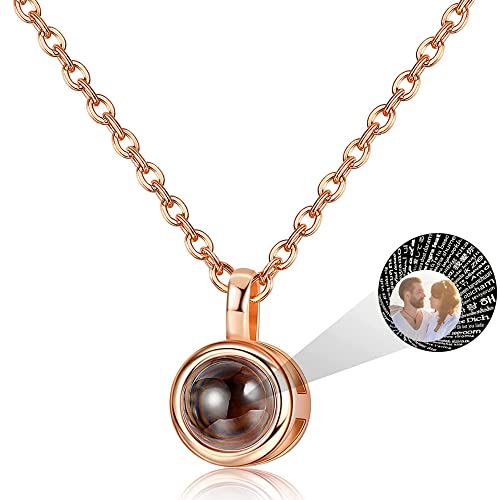 Auinniuz Sterling Silber Projektionshalskette - Personalisierte Fotohalskette - Individuelle Halskette mit Bild im Inneren für Sie Roségold von Auinniuz