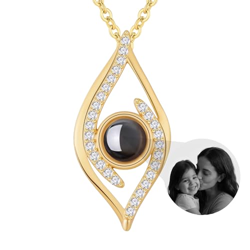Auinniuz Sterling Silber Schmuck mit Fotoprojektion – Personalisierte Bild Halskette – Unisex Erwachsene Frauen – Gold Sterlingsilber Krappe – Modernes Design – Perfekt für Geschenke von Auinniuz