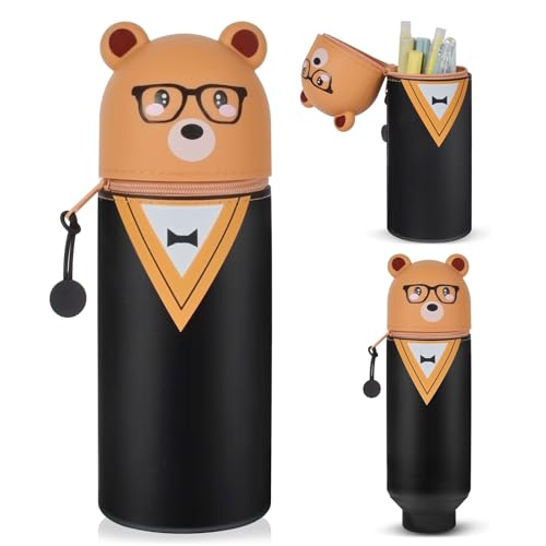 Auirshiky 2-In-1 Silikon Federmäppchen - Kawaii Federmäppchen -Mäppchen Teenager- Mäppchen, Feder-mäppchen, Stand Up Federmä-ppchen, Tier Stifthalter, Stifthalter Bleistifttasche Mädchen Junge (C) von Auirshiky