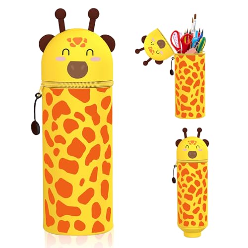 Auirshiky 2-In-1 Silikon Federmäppchen - Kawaii Federmäppchen -Mäppchen Teenager- Mäppchen, Feder-mäppchen, Stand Up Federmä-ppchen, Tier Stifthalter, Stifthalter Bleistifttasche Mädchen Junge (A) von Auirshiky