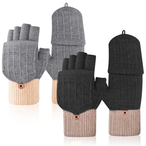 Auirshiky 2 Paar Fingerlos Handschuhe Unisex, Winter Halb Fingerhandschuhe mit Flip-Top Strick Thermohandschuhe, Winterhandschuhe Strick Touchscreen Handschuhe für Erwachsene und Kinder Auirshiky 2 Paar Fingerlos Handschuhe Unisex, Winter Halb Fingerhandschuhe mit Flip-Top Strick Thermohandschuhe, Winterhandschuhe Strick Touchscreen Handschuhe für Erwachsene und Kinder von Auirshiky