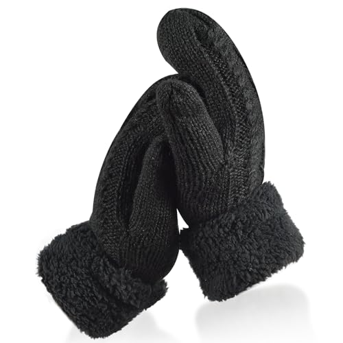 Auirshiky Frauen Winter Warm Touchscreen Handschuhe, Gestrickte Damen Strick Fingerhandschuhe Fäustlinge, Wollhandschuhe für Skifahren Radfahren (Schwarz) von Auirshiky