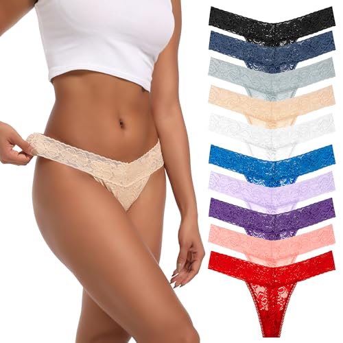 Auithery Tangas für Frauen Sexy Spitzenunterwäsche Bauchkontrolle G-String Tanga Hohe Taille Unterwäsche Bunt Größe L Packung mit 10 von Auithery