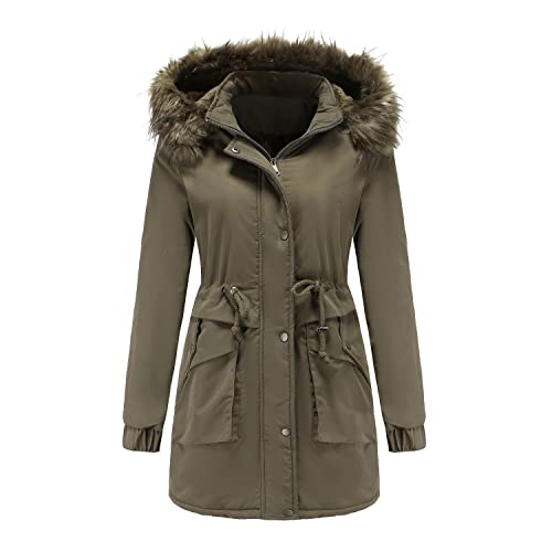 Aukbays Damen Wintermantal Lang mit Fell Wasserdicht Schwarz Sale Warm Winterparka Damenmantel Parka Mantel Damenjacke Fleecejacke Steppjacke Steppmantel Übergangsmantel Übergangsjacke Winterjacke von Aukbays