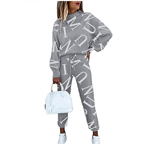 Aukbays Jogginganzug Damen Traingsanzug für Frauen Sportanzug 2 Teilig Freizeitanzug Fitness Tops Sportbekleidung Streetwear Jogginghose Sportswear Set Tracksuit Bekleidungsset Outfit von Aukbays