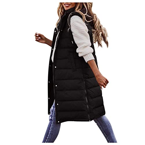 Steppweste Damen Lang Daunenweste mit Kapuze Warm Daunenmantel Longweste Winterjacke Steppjacke Daunenjacke Ärmellose Weste Jacke Wintermantel Casual Slim Gilet Outdoor Damen-Westen mit Taschen von Aukbays