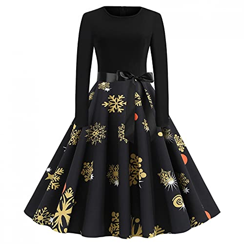 Weihnachtskleid Damen Sexy Weihnachten Kleid Elegant Langarm Cocktaikleider Vintage Christmas Retro Abendkleid Partykleid Cocktailkleid Festival A-Linie Party Kleider von Aukbays