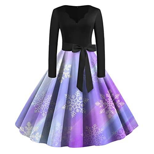 Weihnachtskleid Damen Sexy Weihnachten Kleid Elegant Langarm Cocktaikleider Vintage Christmas Retro Abendkleid Partykleid Cocktailkleid Festival A-Linie Party Kleider von Aukbays